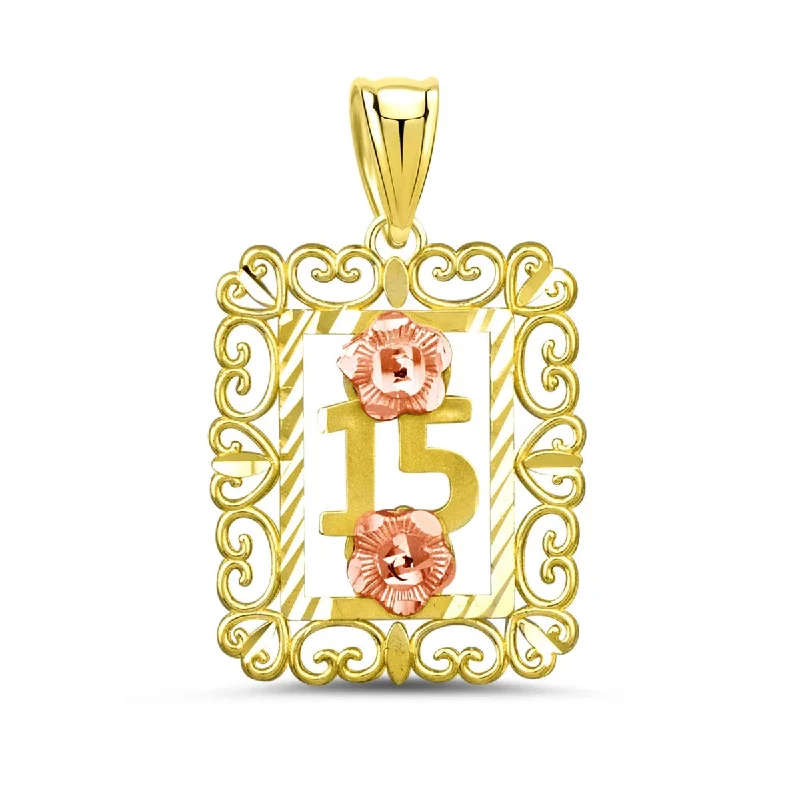 10KT Yellow and Rose Gold 18-inch Quinceanera Pendant. Chain Not Included