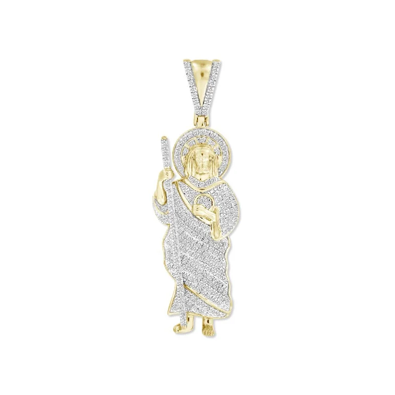 10KT Yellow Gold 1/2 CTW Diamond 46X14MM Religious Saint Jude Pendant. Chain Not Included