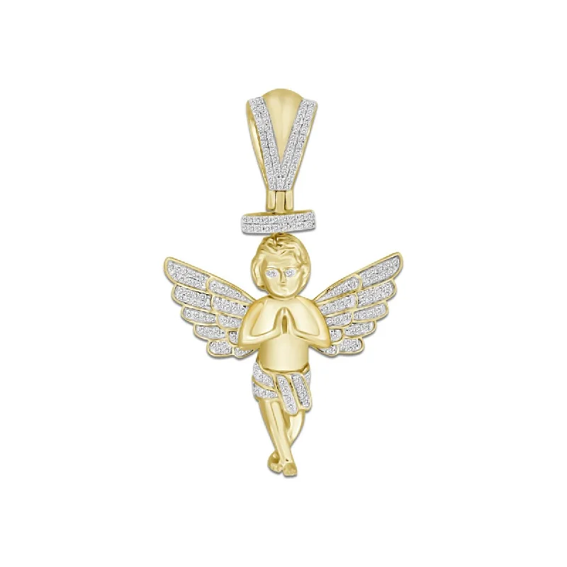 10KT Yellow Gold 1/2 CTW Diamond 55X35MM Praying Angel Cherub Charm. Chain not Included