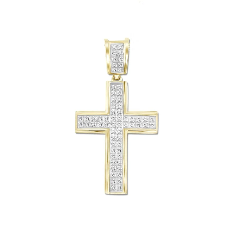 10KT Yellow Gold 1/5 CTW Diamond 33X17MM Cross Pendant. Chain Not Included