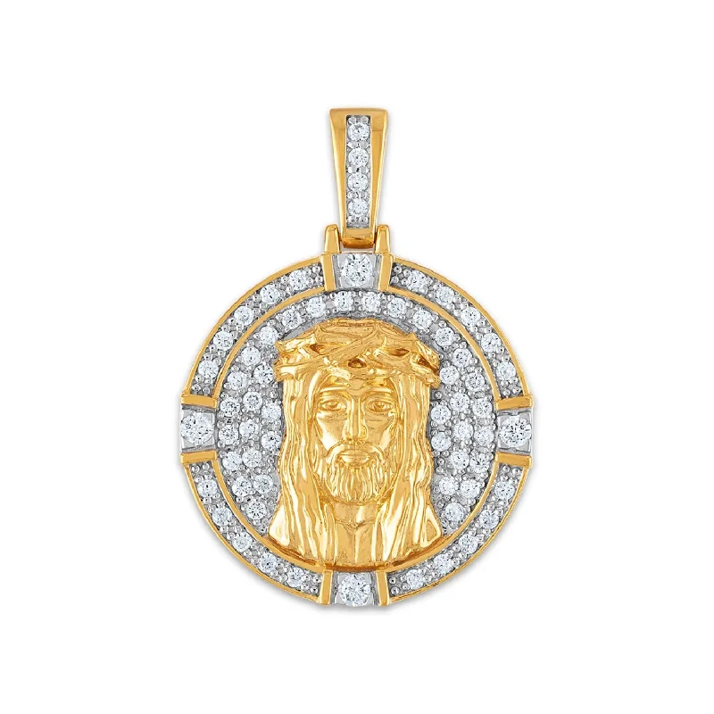 10KT Yellow Gold 1 CTW Diamond 25X35MM Jesus Christ Religious Pendant. Chain Not Included