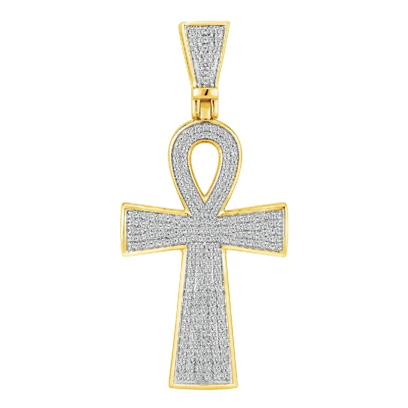 10KT Yellow Gold 1 CTW Diamond 53X24MM Ankh Cross Pendant. Chain Not Included