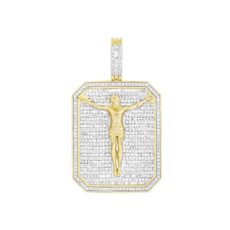 10KT Yellow Gold 2-1/2 CTW Diamond 47X29MM Crucifix Pendant. Chain Not Included