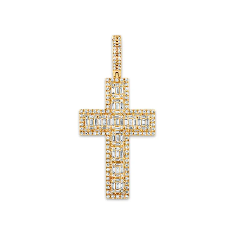 10KT Yellow Gold 2-1/4 CTW Diamond 62X29MM Cross Pendant. Chain Not Included