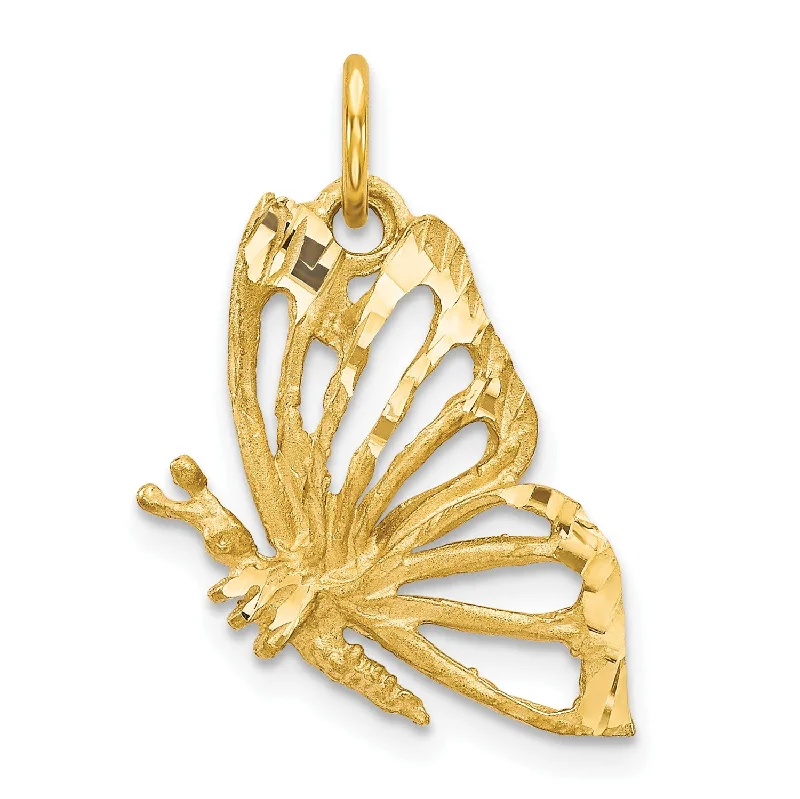 10KT Yellow Gold 25X12MM Diamond-cut Butterfly Pendant. Chain Not Included