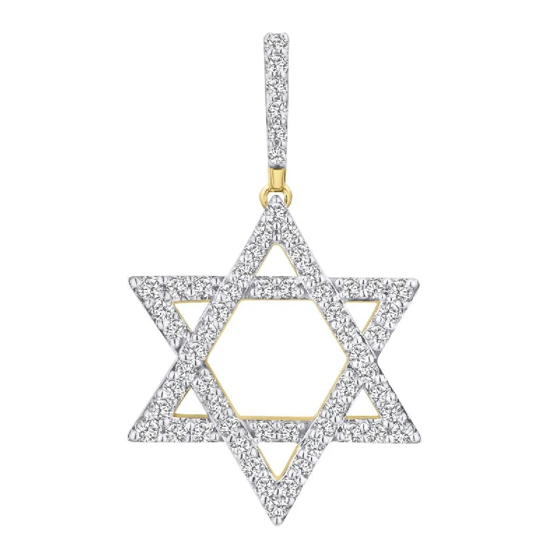 10KT Yellow Gold 3/4 CTW Diamond 33X19MM Star Of David Charm. Chain not Included