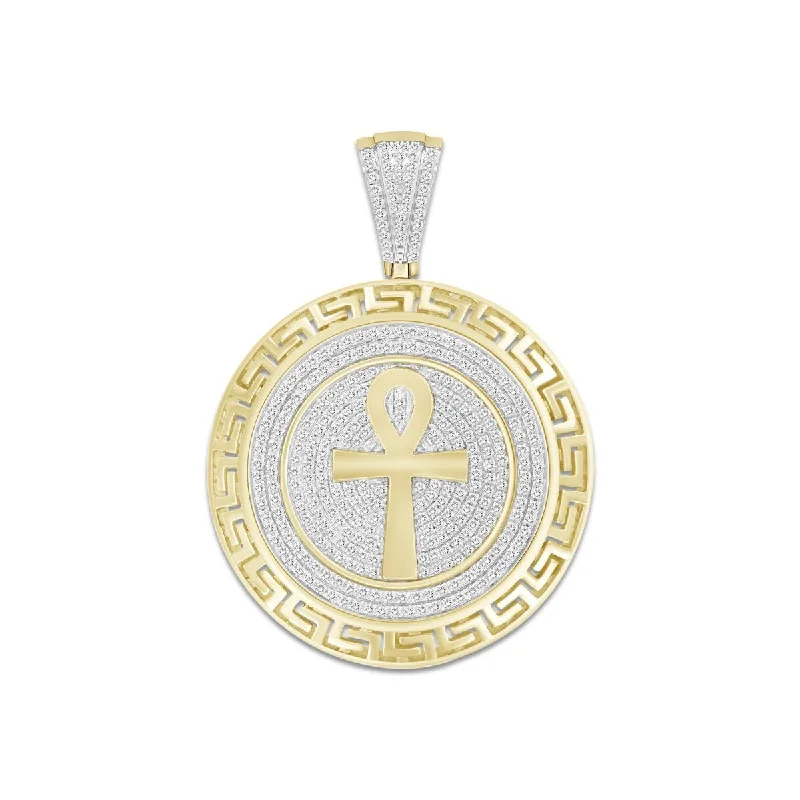 10KT Yellow Gold 3/4 CTW Diamond 43X30MM Cross Medal Charm. Chain not Included