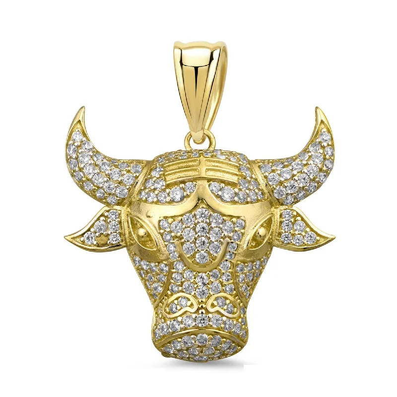 10KT Yellow Gold and Cubic Zirconia 27MM Bull Head Charm. Chain not Included