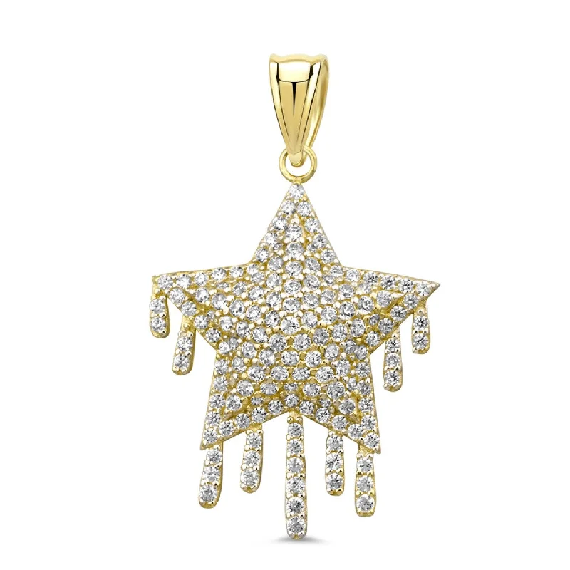 10KT Yellow Gold Cubic Zirconia 30MM Star Pendant. Chain Not Included