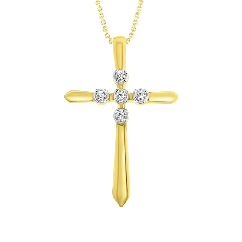 10KT Yellow Gold Diamond 18X12MM 18-inch Diamond Accent Cross Pendant