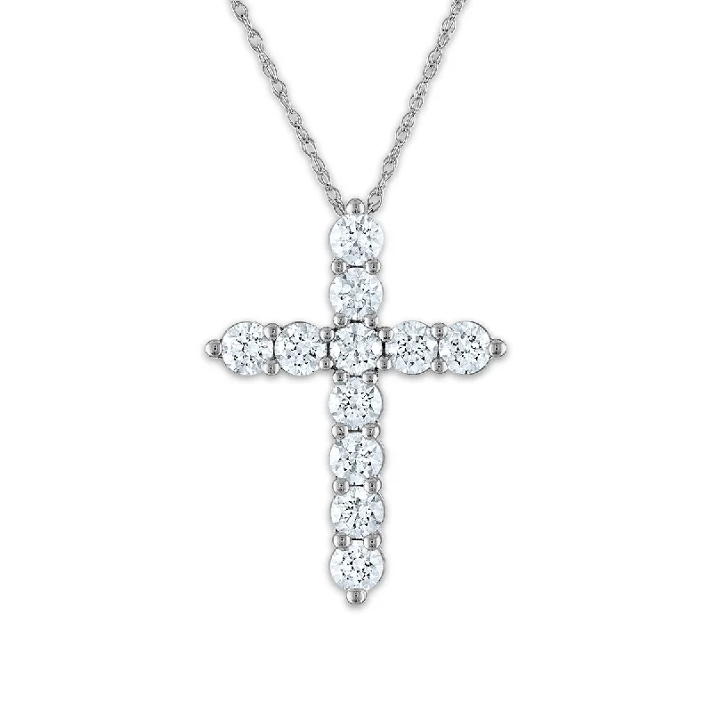 14KT White Gold 2 CTW Diamond 29X21MM 18-inch Cross Pendant