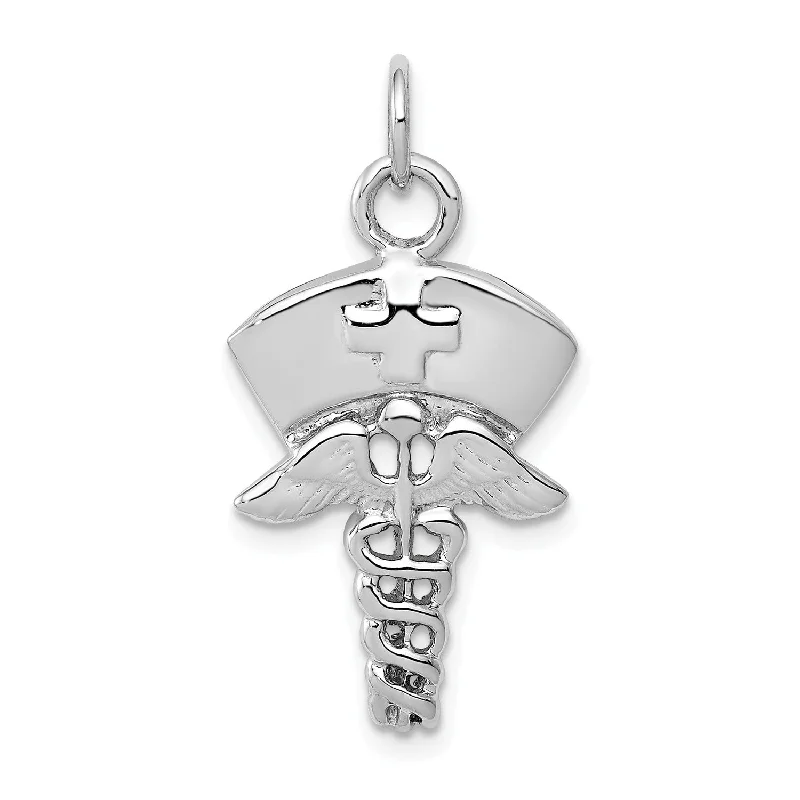 14KT White Gold 30X12MM Vocational Nurse Symbol Pendant. Chain Not Included