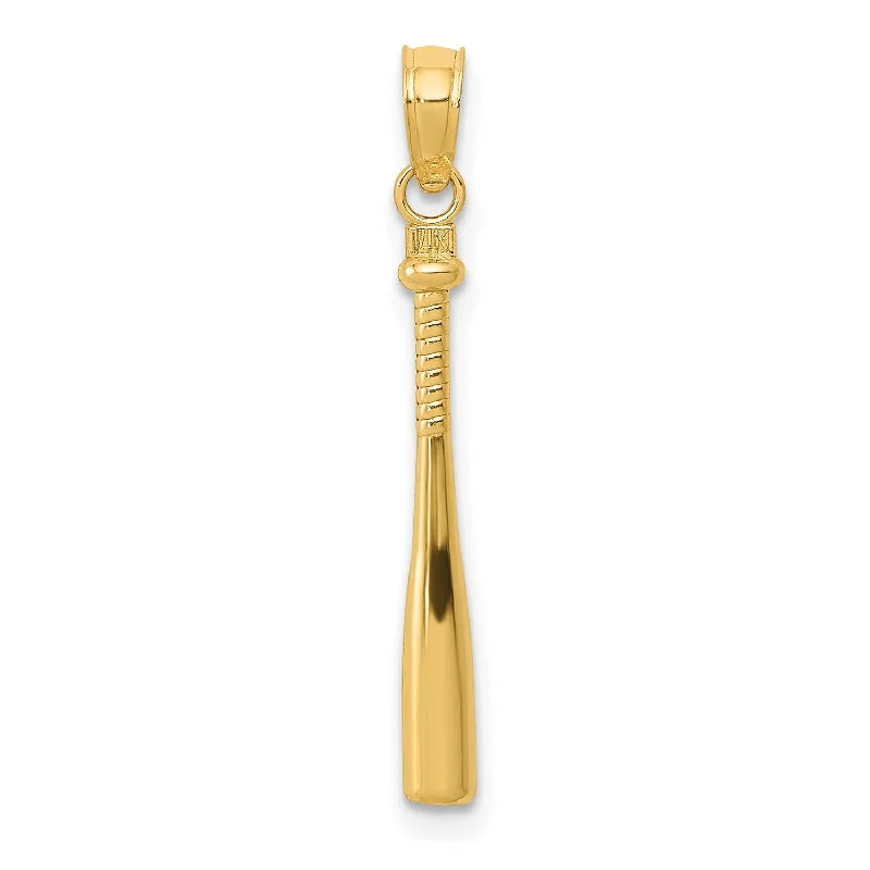 14KT Yellow Gold 25X2MM Three Dimensional Baseball Bat Pendant. Chain not Included