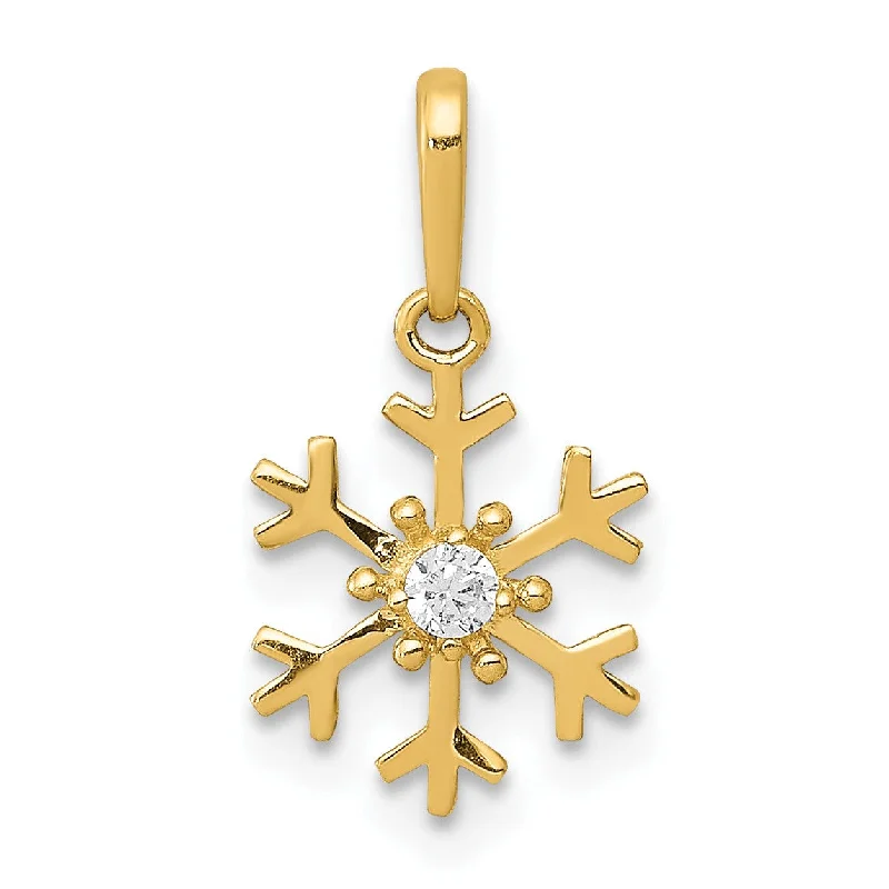 14KT Yellow Gold Cubic Zirconia 15X8MM Snowflake Pendant. Chain Not Included