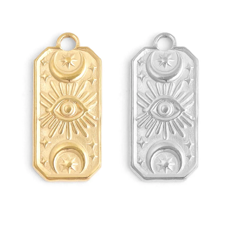 18K Gold PVD Stainless Steel Rectangle Mystical Symbol Charm / PDL0117