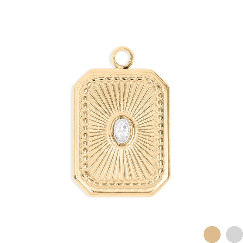 18K Gold PVD Stainless Steel Rectangle Sunburst Crystal Charm / PDL0128