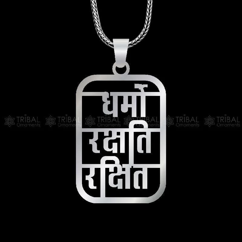 925 sterling silver handmade" Dharmo rakshathi rakshitaha " pendant nsp889