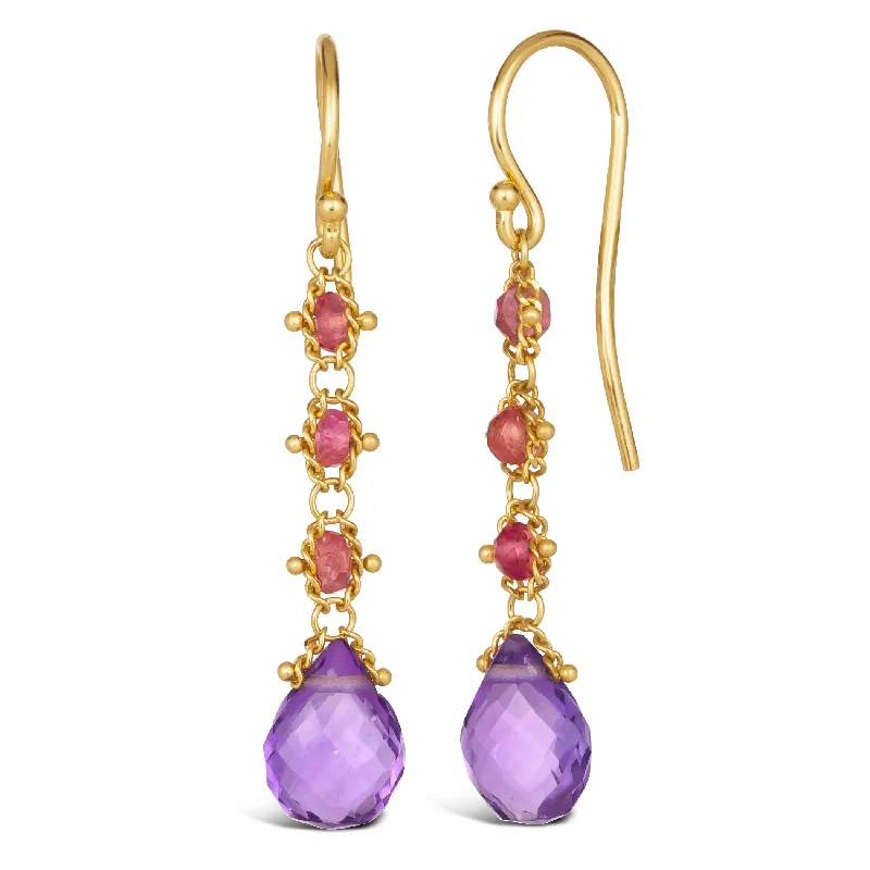 Woven Amethyst and Spinel Drop Earrings