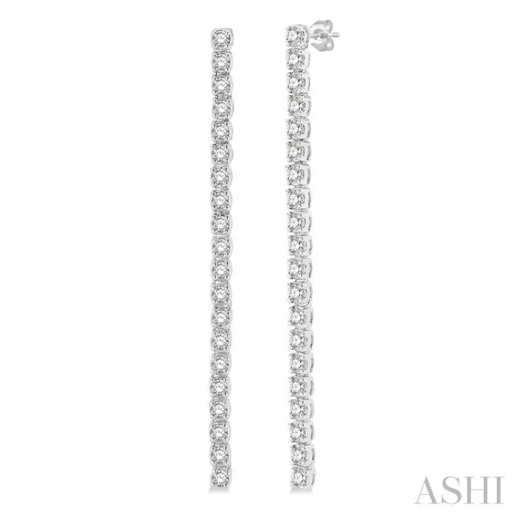 1 ctw Single Line Drop Round Cut Diamond Tennis Earring in 14K White Gold