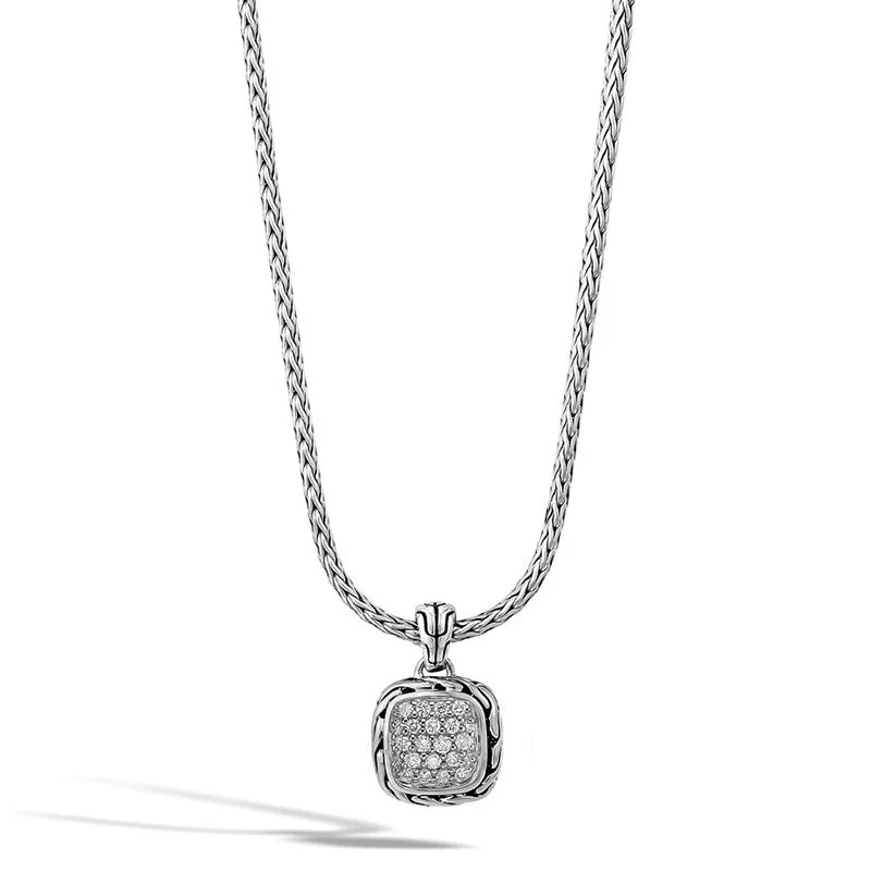 John Hardy Classic Chain Silver Diamond Pavé Square Pendant