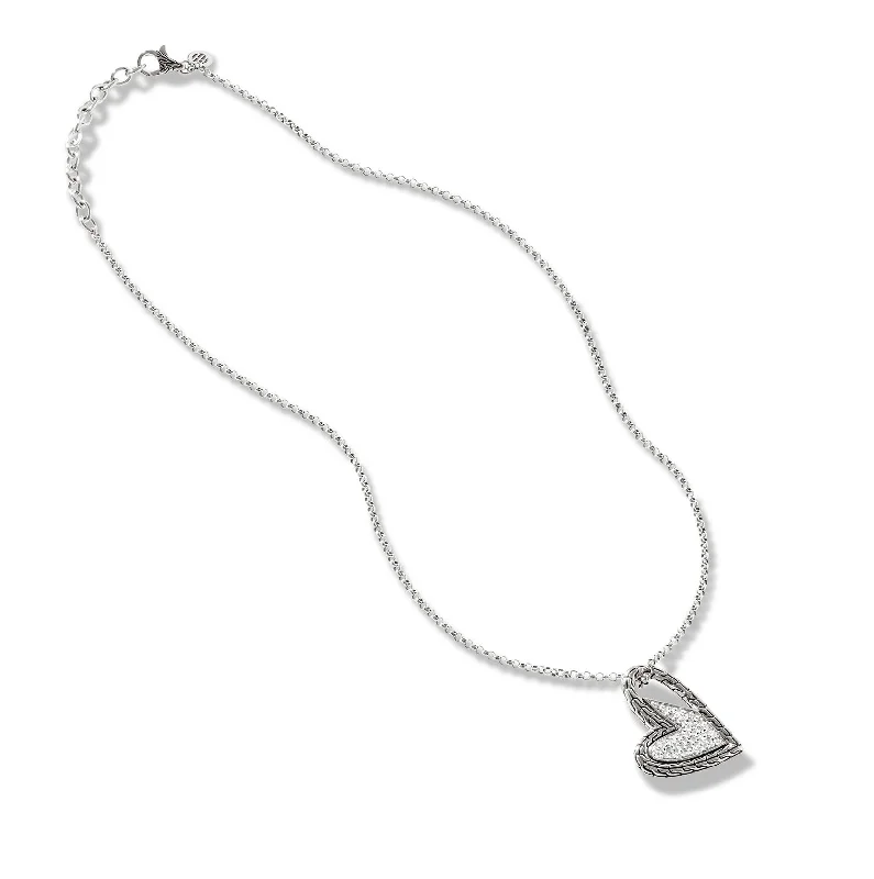 John Hardy Manah Silver Diamond Pave Heart Necklace