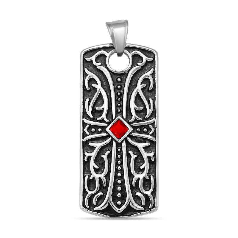 Large Red CZ Cross Stainless Steel Pendant / PDL2010