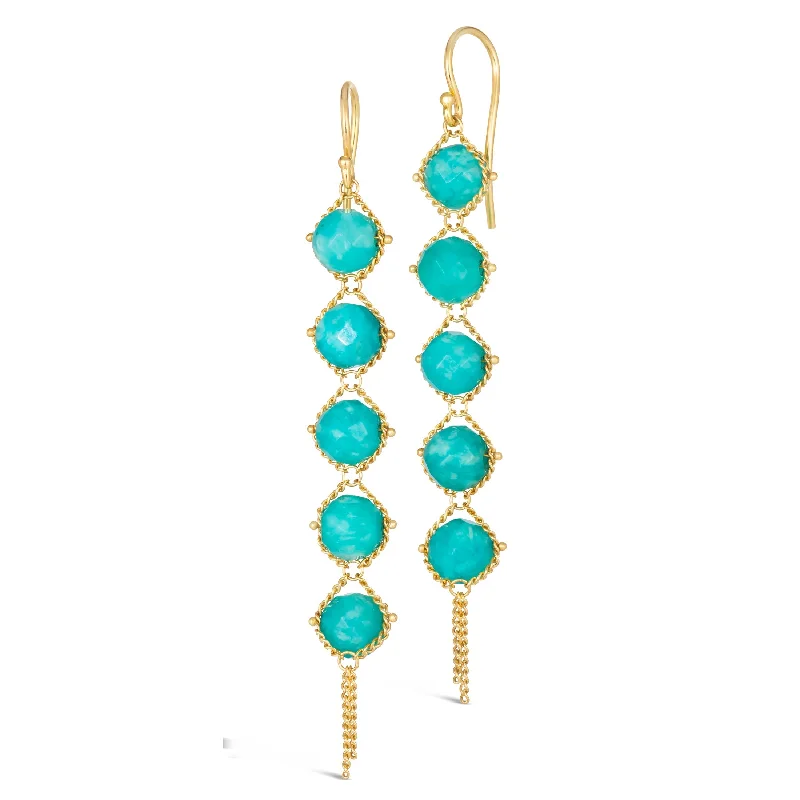 Long Textile Earrings in Amazonite