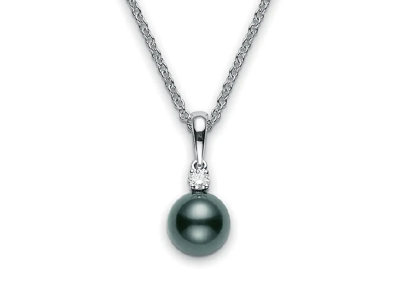 Mikimoto 8mm Black South Sea Pearl and Diamond Pendant