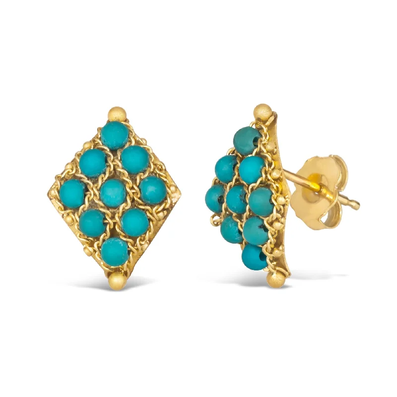 Petite Woven Lattice Earrings in Turquoise