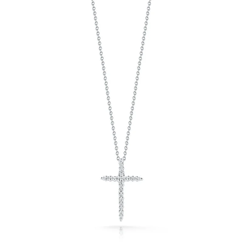 Roberto Coin Tiny Treasures 18K White Gold and Diamond Thin Cross Pendant