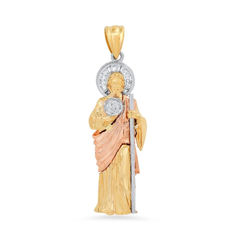 Roberto Martinez 14KT Gold Tri-Color 63X19MM Religious Saint Jude Pendant. Chain Not Included