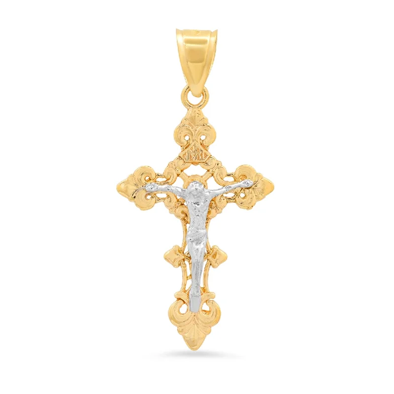 Roberto Martinez 14KT White and Yellow Gold 46X23MM Crucifix Cross Pendant. Chain Not Included