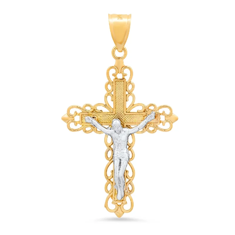 Roberto Martinez 14KT White and Yellow Gold 47X27MM Crucifix Cross Pendant. Chain Not Included