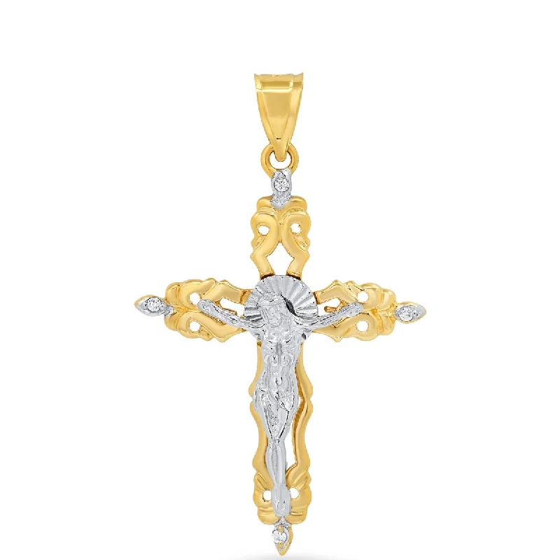 Roberto Martinez 14KT White and Yellow Gold 50X31MM Crucifix Cross Pendant. Chain Not Included