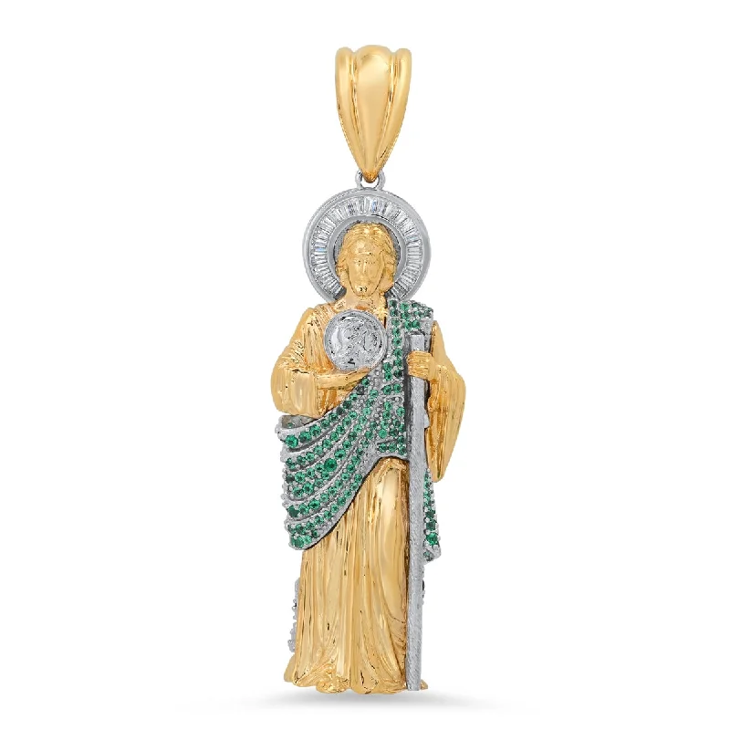 Roberto Martinez 14KT White and Yellow Gold Cubic Zirconia Religious Saint Jude Pendant. Chain Not Included