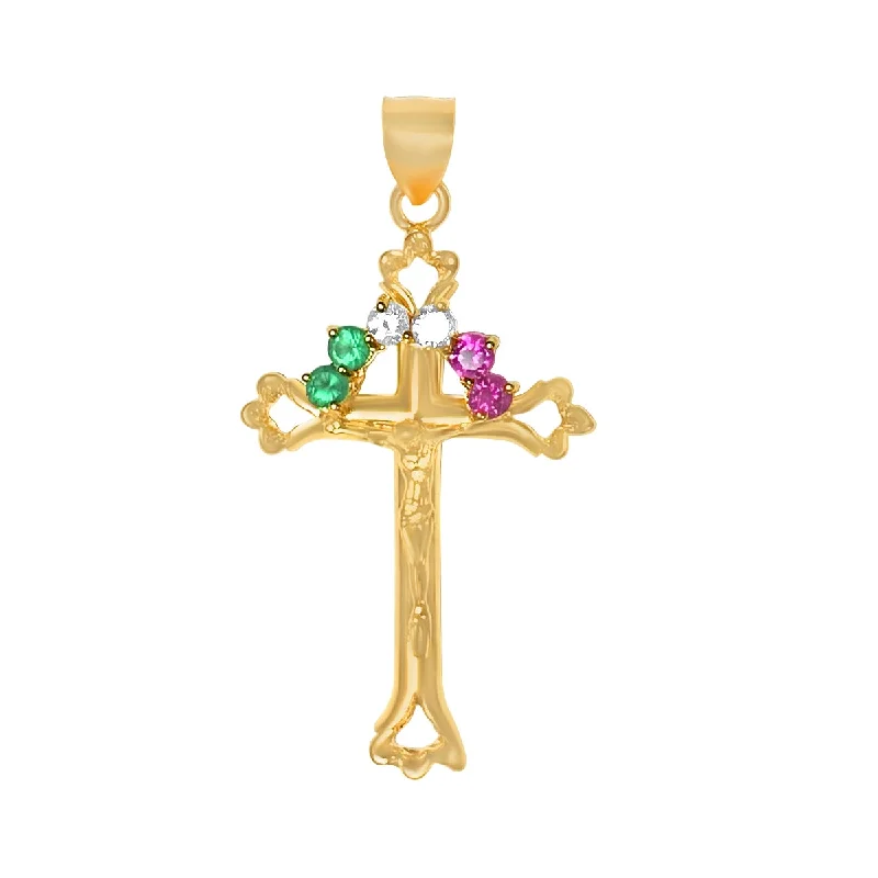 Roberto Martinez 14KT Yellow Gold Cubic Zirconia Crucifix Cross Pendant. Chain Not Included