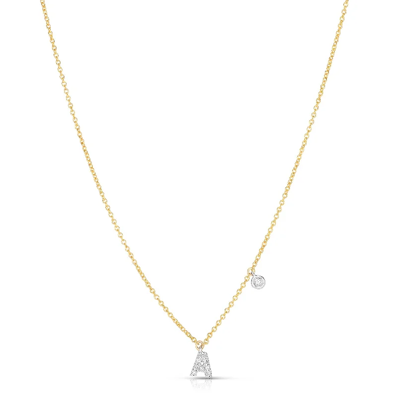 Sabel Collection 14K Yellow and White Gold Diamond Miniature Initial Pendant Necklace