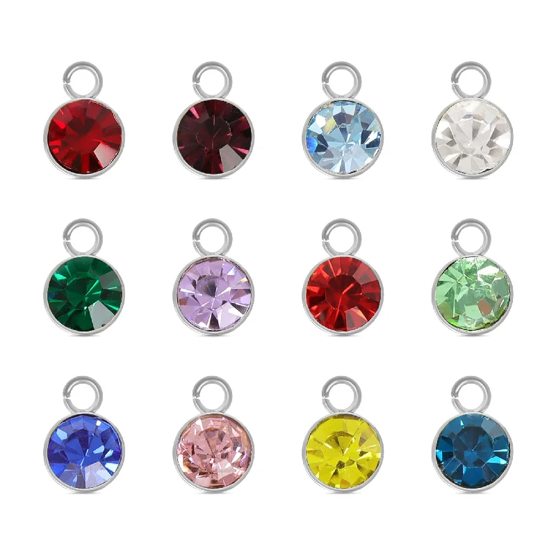 Stainless Steel Cubic Zirconia Birthstone Charm / SBB0334