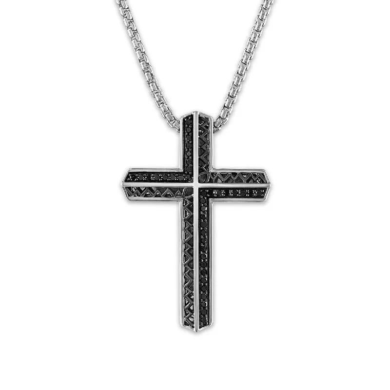 Sterling Silver 1/4 CTW Diamond 34X23MM 22-inch Cross Pendant