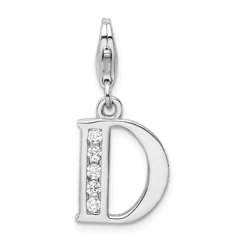 Sterling Silver RH CZ Letter D w/Lobster Clasp Charm