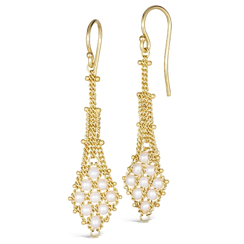 Suspended Lattice Earrings in Pearl