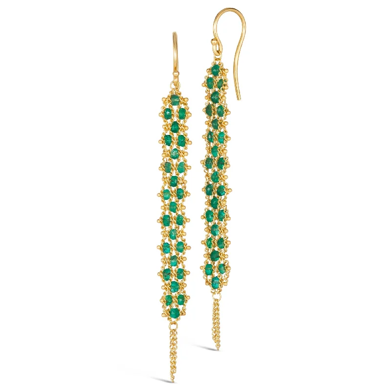 Woven Textile Earrings in Emerald