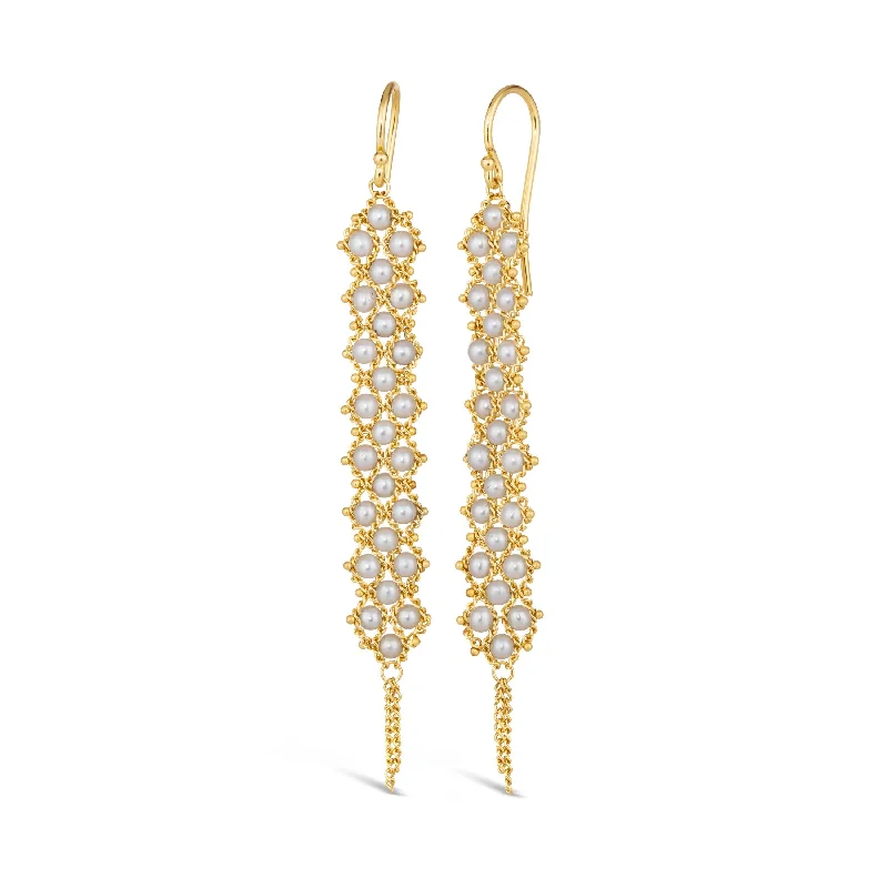 Woven Textile Earrings in Pearl