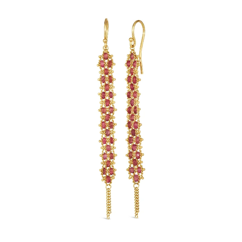 Woven Textile Earrings in Spinel