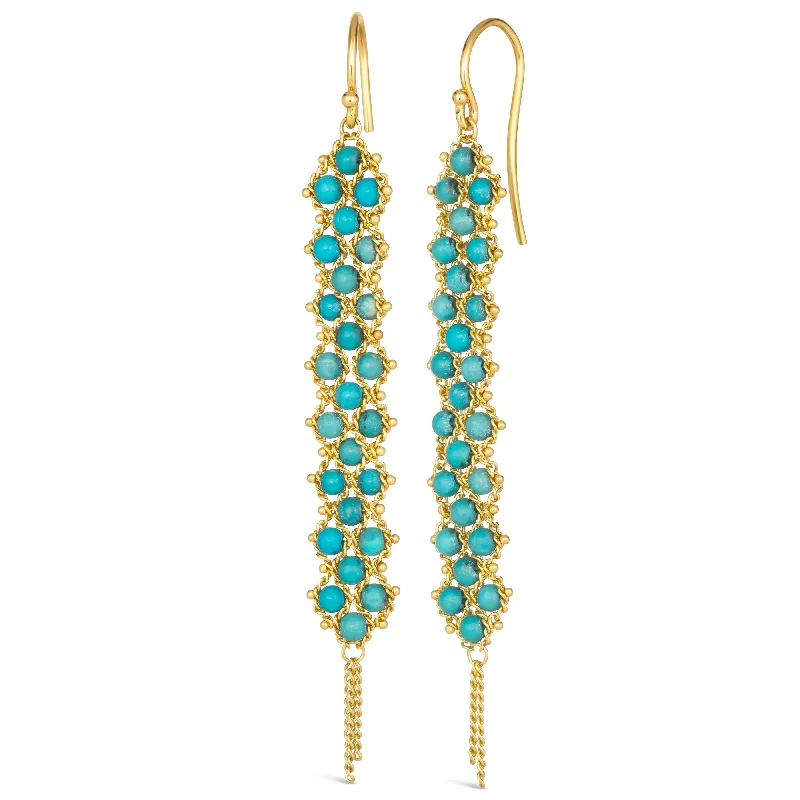 Woven Textile Earrings in Turquoise