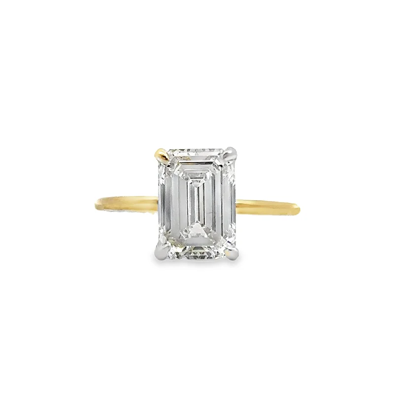 Lab Grown Yellow and White Gold Emerald Cut Diamond Solitaire Engagement Ring