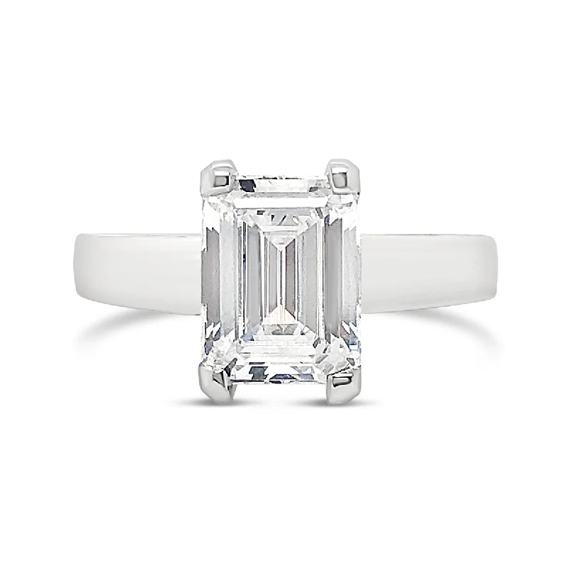 Lab Grown Platinum Emerald Cut Diamond Solitaire Engagement Ring