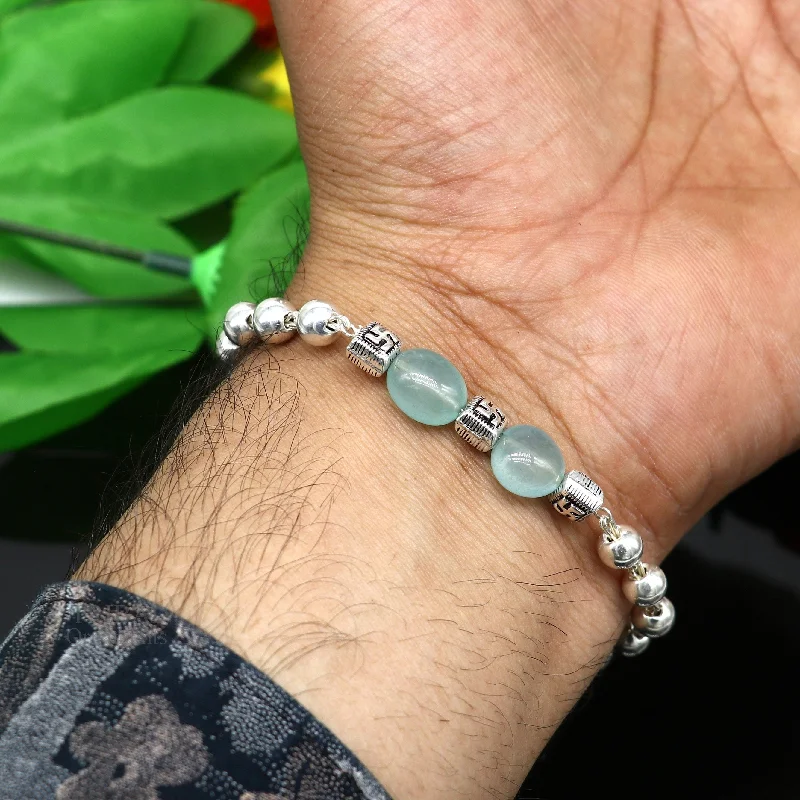 8 inches long 925 sterling silver handmade bracelet, beaded bracelet aqua quartz stone bracelet gorgeous bracelet from india sbr256