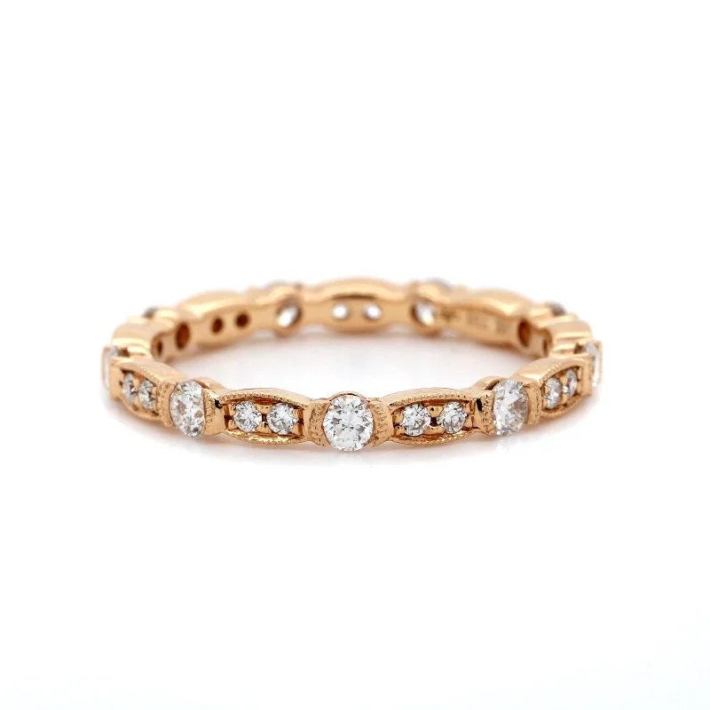 18K Rose Gold Milgrain Bezel Set Diamond Wedding Band