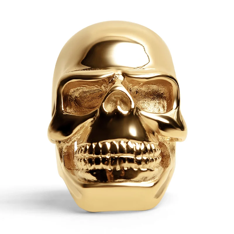 Detailed 18K Gold PVD Coated Grinning Skull Stainless Steel Ring / SCR4110